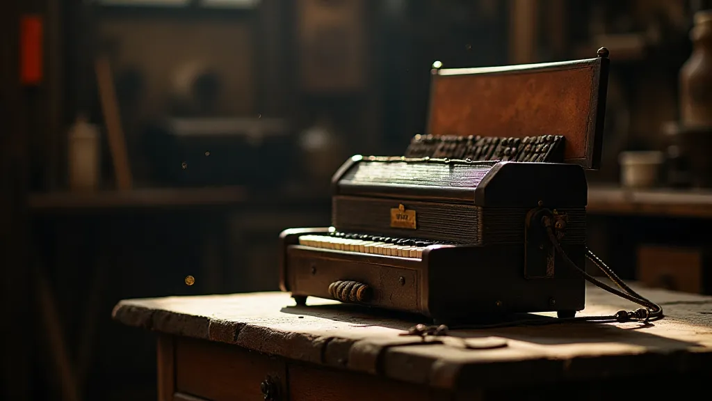 Antique accordion in a workshop