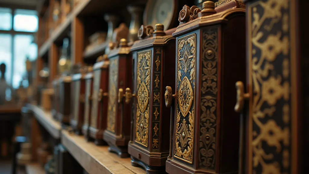 Row of antique accordions in a shop
