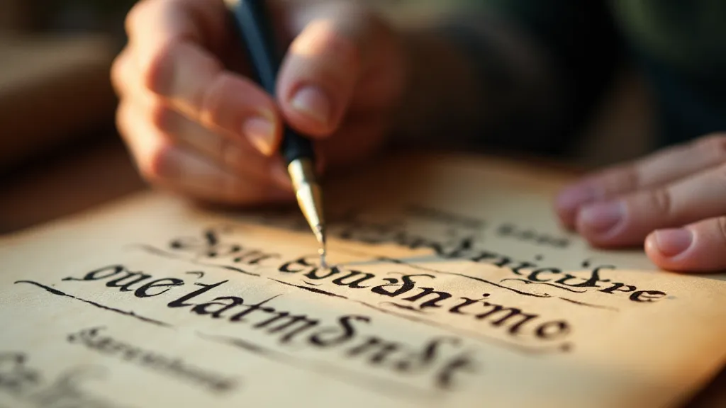Hand writing calligraphy with a quill pen