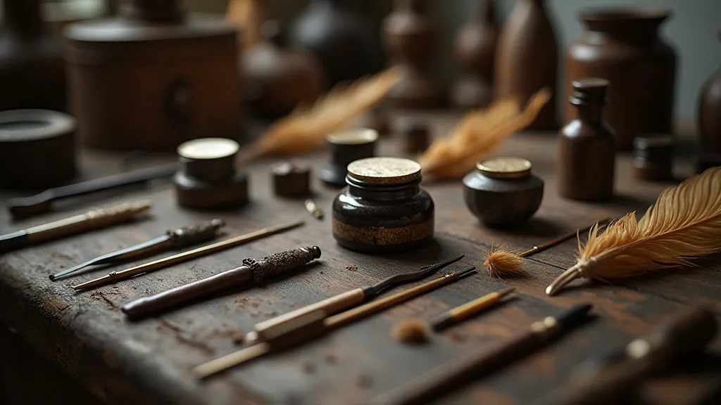 Collection of antique calligraphy tools
