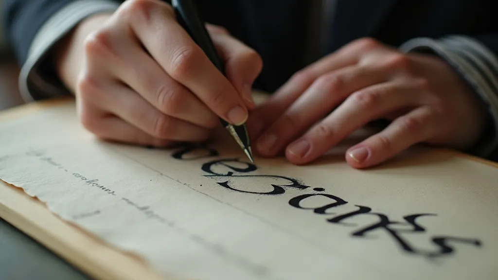 Left-handed calligrapher's hands