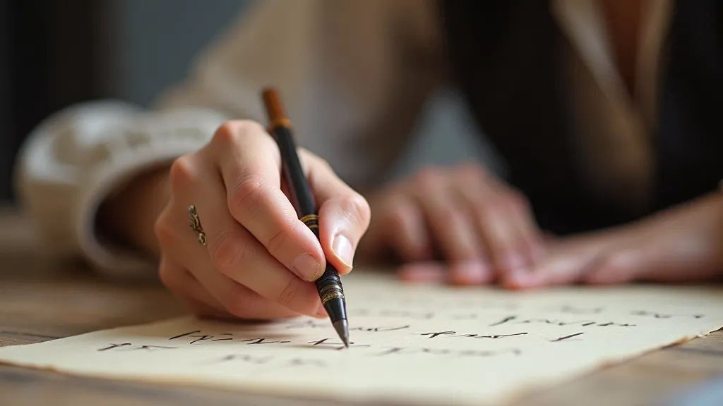 Left hand holding a quill pen