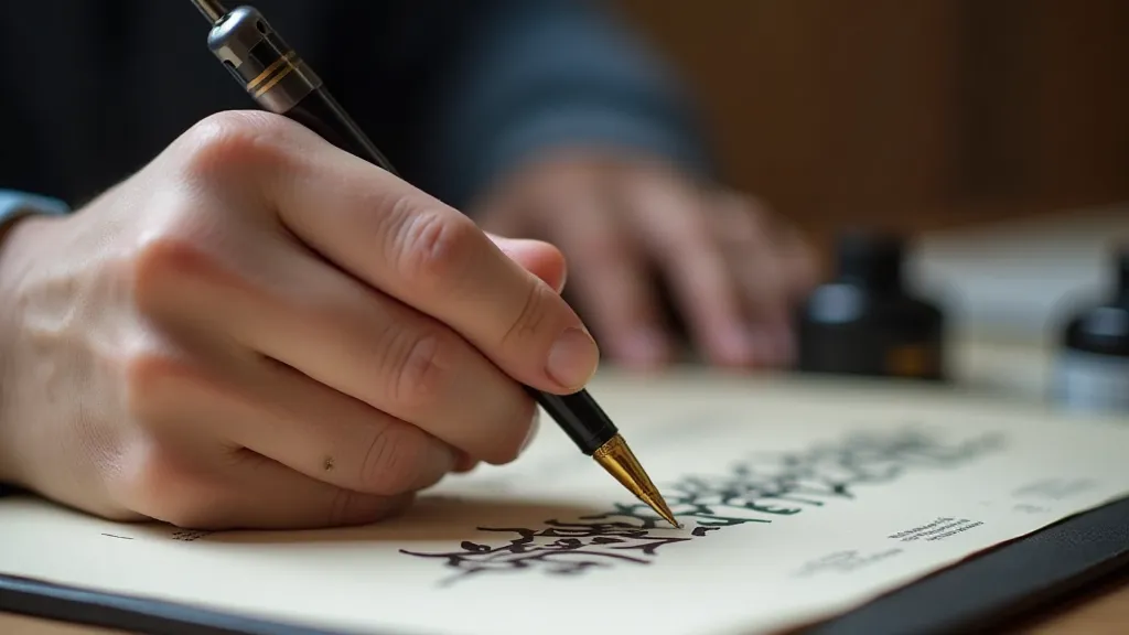 Left-handed calligraphy hand position